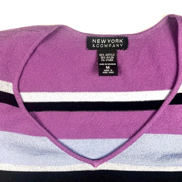 NEW YORK & COMPANY L/S Striped V-Neck Blouse, Sz M - Picture 3 of 5